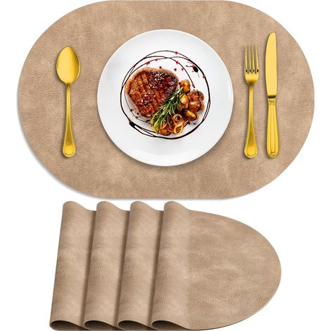 Lot de 4 sets de table ovales résistants à la chaleur, lavables, 30,5 x 43,2 cm, imperméables et faciles à nettoyer pour cuisine, salle à manger, abricot'Abricot 4Pcs, 12" x 17"'Abricot'4Pcs, 12" x 17 (1/5)