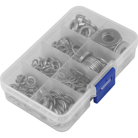 Kit d'outils de blocage de 200 pièces en acier inoxydable (rondelles plates et élastiques) M5, M6, M8 et M10 avec boîte (1/5)