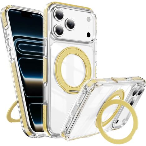 (Jaune, pour iPhone 14 Pro) Étui de protection avec support de bague rotatif à 360°, compatible avec la recharge sans fil MagSafe. (1/5)