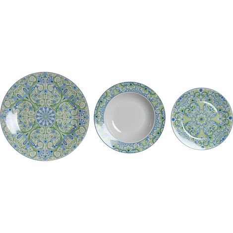 DKD Home Decor Set de Vajilla Porcelana Bleu Vert (1/5)