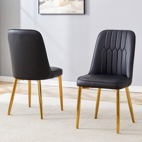 Deux chaises de salle à manger en similicuir noir : design moderne et minimaliste, dotées - qualité supérieure et confort optimal (1/5)