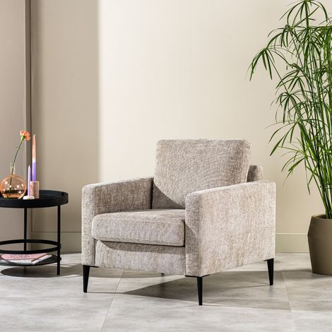 Moderner Sessel aus beigem Chenillestoff Flora (1/5)