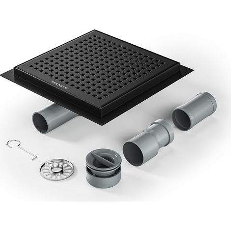 Square Shower Cane 20 x 20 cm Siphon Stainless Steel Hair Strainer Floor Drain Gutter Flat (1/5)