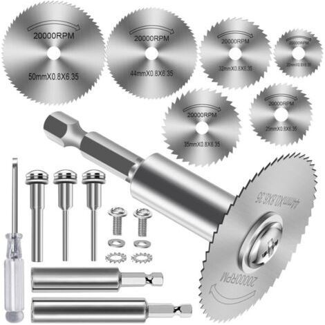 12 Pièces Disques de Coupe pour Perceuse, HSS Lames de Perceuse à Disque avec tige Hexagonale 1/4\", Mini Lames de Scie Circulaire pour Bois, Plastique et Métal (1/5)