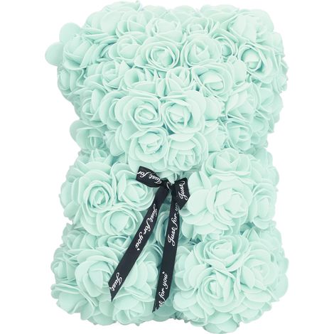 Ourson en Fleurs Artificielles Rose 25cm - Cadeau Saint-Valentin Romantique pour Épouse ou Amoureuse, Vert Clair - Idée Cadeau Noël (1/5)