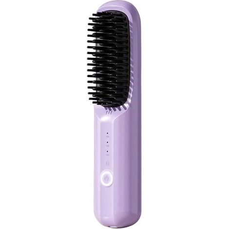 Brosse lissante sans fil rechargeable – Mini lisseur de voyage – Léger et compact – Pour cheveux lisses, ondulés et bouclés – Violet (1/5)