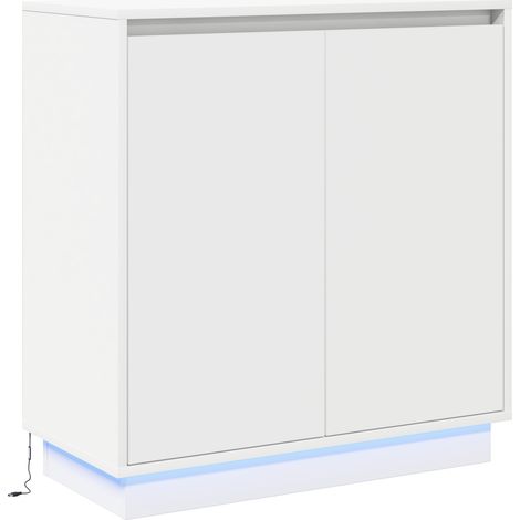 Buffet Meuble de rangement LED avec porte Blanc 71 x 34,5 x 75 cm Bois d'ingénierie (1/5)