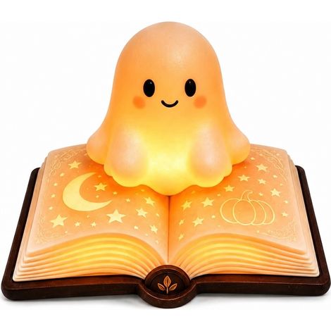 Veilleuse fantôme d'Halloween lisant un livre, figurine mignonne en plastique 3D à poser sur une table ou une étagère de chambre (1/5)