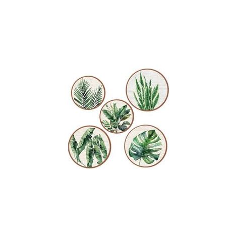 Lntyq Lot de 5 décorations murales en bois - Style bohème - Décoration murale ronde pour chambre à coucher - Plantes tropicales Monstera vert - Décoration (1/5)