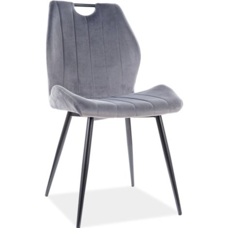Chaise design métal noir et velours gris Skal (1/4)