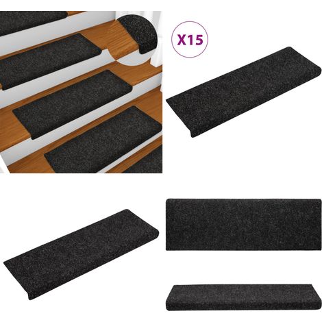 Treppenmatten 15 Stk. Nadelvlies 65x21x4 cm Schwarz - Treppenmatten - Treppensicherheitsmatten - Rutschfeste Matten - Nadelvliesmatten - Schwarze Treppenmatten - Home & Living (1/5)