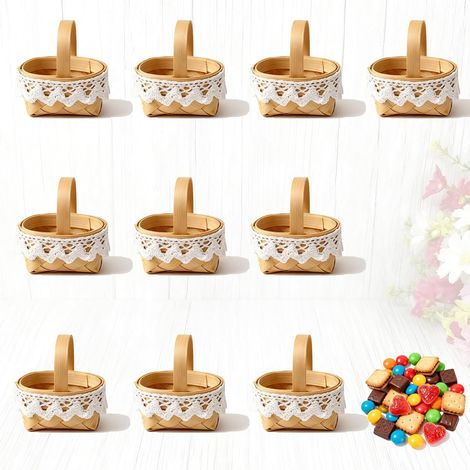 panier tissé mini avec poignée,petits paniers en osier avec,corbeille avec bordure en dentelle,basket champignon,adaptés aux mariages, fêtes, cadeaux d'invités, objets décoratifs (1/5)
