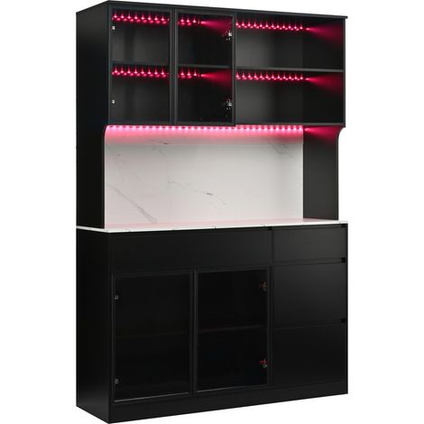 Hochschrank vetrina bianco e nero con effetto marmo, MDF, luci LED integrate, 120 x 40 x 180 cm (1/5)