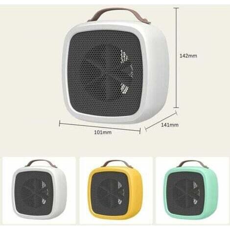 NALOOKAMIC  Petit radiateur électrique portable, radiateur soufflant de salle de bain, mini radiateur soufflant en céramique, radiateur d'appoint de bureau 500 W - 10 × 14 × 14 cm (jaune)