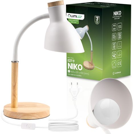 Lampada da scrivania per scuola, tavolo da disegno, decorativa, attacco E27 Nikon, bianca, illuminata (1/5)