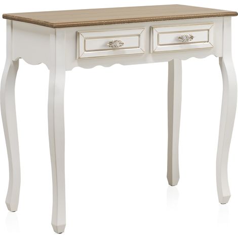 Console en bois blanc avec 2 tiroirs (1/4)