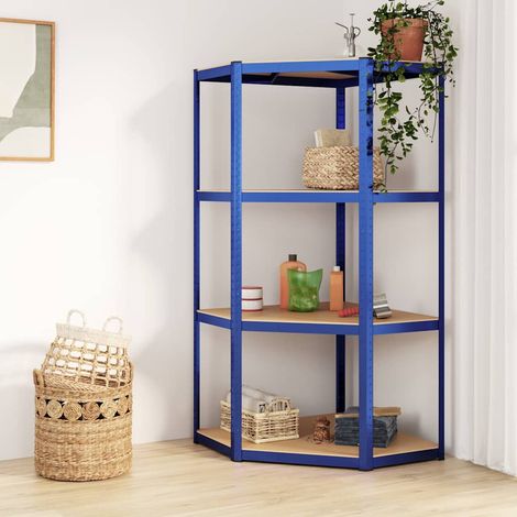 Étagère d'angle à 4 niveaux Étagère Charge Lourde - Étagère de stockage Bleu Acier et bois d'ingénierie BV353721 - BonneVie (1/5)