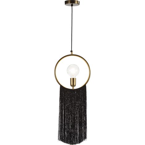 Plafonnier 27x4x30 Métal doré/Tissu noir (1/2)