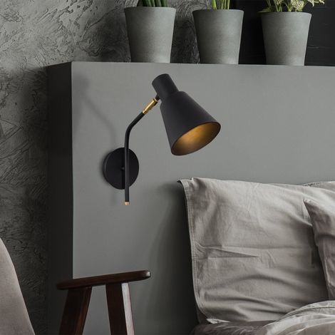 Wandlampe Schwarzgold-Metallkarmesinrot