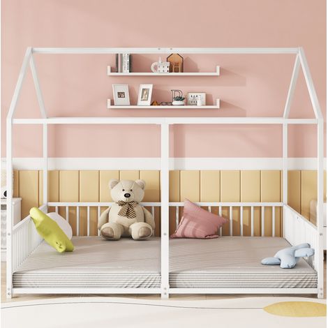 Kinder-Etagenbett 90x200 mit Geländer Leiter Metall OKMYHOME (1/5)