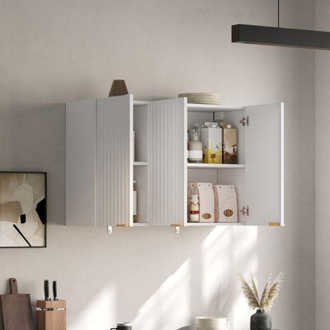 Wand-Küchenschrank mit 3 Türen, 90 x 29 x 60 cm, MDF, Weiß OKMYHOME (1/5)