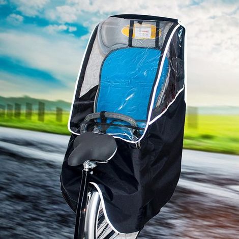 Copertura antipioggia per sella da bicicletta, copertura protettiva per seggiolini per bambini, pedalata confortevole, maggiore visibilità, fino a 115 cm, nero (1/5)