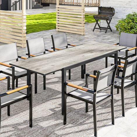 Table de jardin extensible table d'extérieur 6 - 8 personnes bordure en aluminium et structure en acier 160/240 cm gris