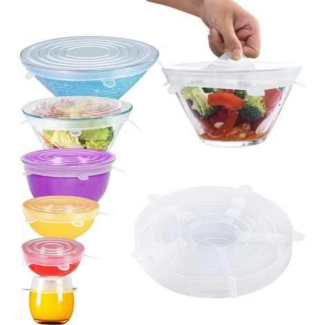 Couvercles extensibles en silicone, couvercles extensibles durables et écologiques, réutilisables, résistants à la chaleur, différentes tailles pour bol (blanc, paquet de 6) (1/5)