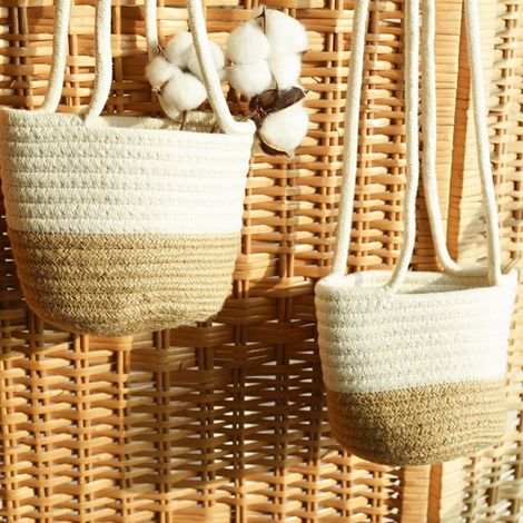 Lot de 2 paniers à plantes tressés suspendus, pots de fleurs décoratifs muraux (1/5)