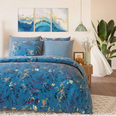Parure de couette "Imprimé double face" percale de coton peigné 80 fils/cm²  pour lit 140 à 160 - Parure Léa