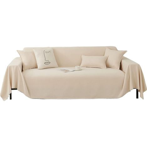 Housse de canapé Extensible Serviette de canapé Décoration Universel Quatre Saisons Tissées Canapé Serviette Protège Canapé pour Domestiques Animaux Enfants 180 130cm-Beige (1/5)