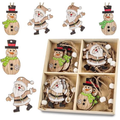 XEPHO Décoration de Sapin de Noël en Bois à Suspendre, Ornements à Suspendre en Bois de Noël, Ensemble de Copeaux de Bois Décoratifs Colorés, Pendentif de Noël avec boîte de Rangement (1/5)