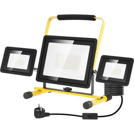Projecteur Led Chantier 100w 8000LM Luminaire Exterieur à Trois Têtes Avec Prise Câble de 3M Étanchéité IP65 Blanc Froid 6500K Portable Lampe Chantier pour Atelier Garage Construction (1/5)