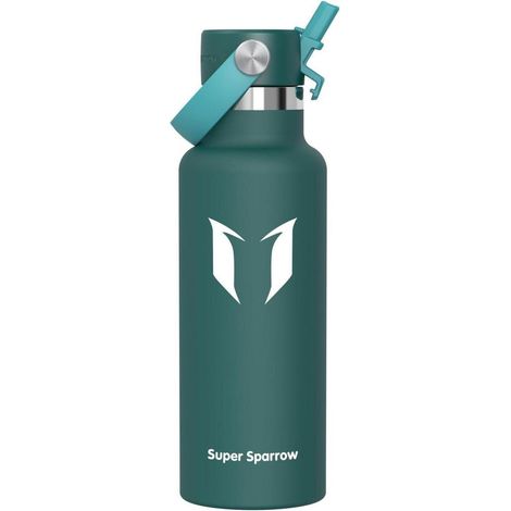 Trinkflasche Edelstahl BPAfrei Strohhalm 500 ml C Dunkelgrün (1/5)