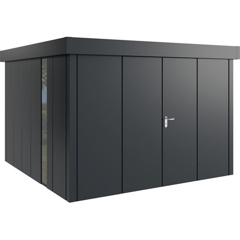 Hörmann Metall-Gerätehaus "Juno" mit Flachdach, JFD14 - Design, 310 x 310 cm (B x T), anthrazit, mit bodentiefem Fenster, 2-flüglige Tür (1/5)