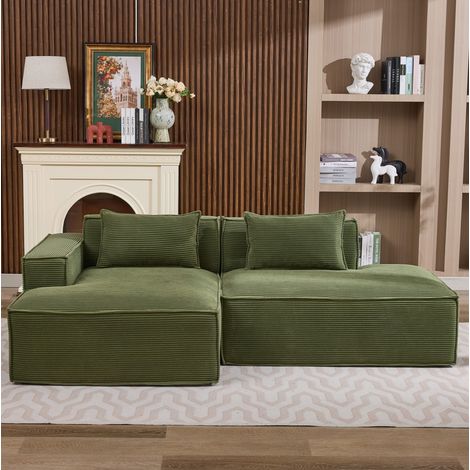 Sofá tapizado 235x129x70 cm verde en poliéster con 2 cojines y asiento de muelles ensacados (1/5)