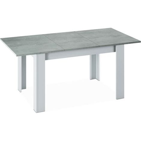 Pegane – Table de salle à manger extensible rectangulaire décor béton et blanc – Dimensions 78 x 140-190 x 90 cm – Design moderne convivial (1/2)