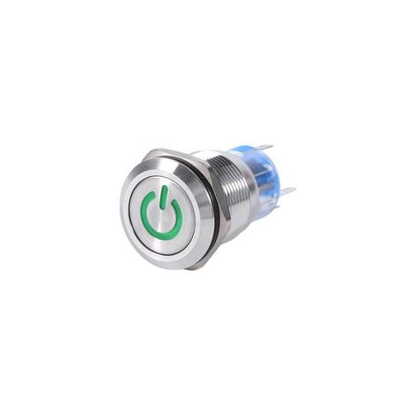 19mm 12V24V étanche en acier inoxydable autobloquant bouton poussoir interrupteur d'alimentation LED verte