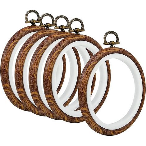 Lot de 5 cercles à broder en imitation bois, cadres ronds pour broderie, loisirs créatifs, couture et suspension. (1/5)