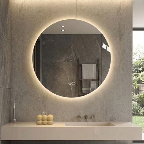 Espejo LED redondo de baño 80 cm, antivaho, 3 luces, regulable, DESVIAE (1/5)