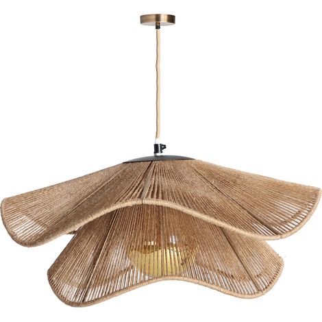 Suspension boho en jute tressé et fer ambiance chaleureuse - Jute naturel et fer noir (1/5)
