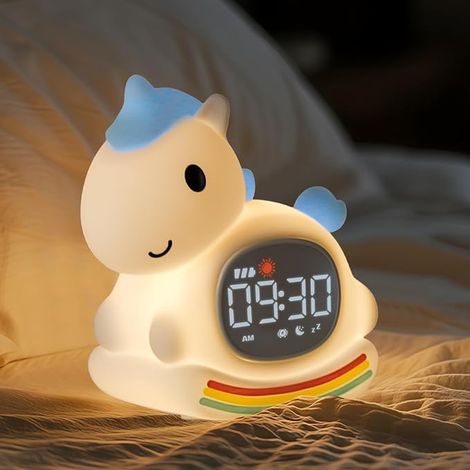 Horloge Réveil avec Veilleuse Lampe Rechargeable en Silicone Lampe de Bureau Bleu (1/5)