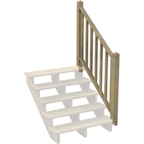 Kit Garde-corps Bois 5 marches LOUISIANE- Escalier Extérieur - Rampes Recoupables - Traité Autoclave - Montage Facile - Garantie 10 ans