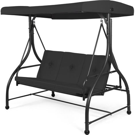Garden Patio Swing Chair 3 Seater Hammock Bench Convertible Canopy Cushion Seats (1/5)