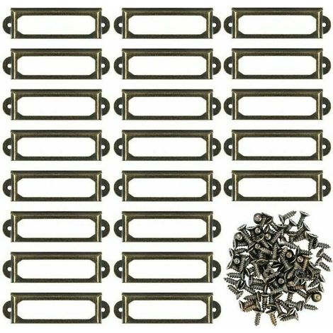 Label Holder - Metal Drawer Label Frame - 60 x 24 mm - Antique Bronze Finish - for Cabinets Shelves Bookcases - 50 pcs