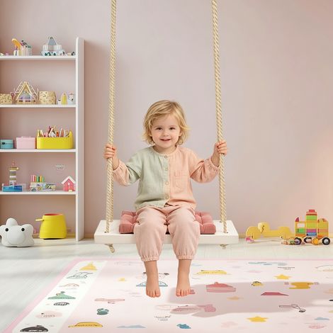 【Maison connectée】Balançoire suspendue pour enfants en bois avec corde de chanvre et crochet en U, 50 × 18 × 3,5 cm, longueur de corde de chanvre 5 m, charge 50 kg, convient à l'intérieur et à l'extér (1/5)