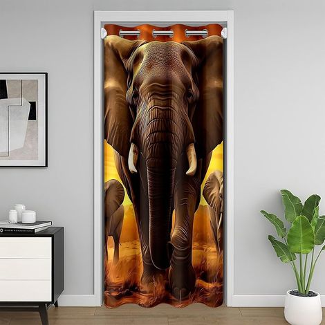 Rideau de Porte 3D Éléphant Rideau Occultant 106x203 pour Enfants Jeunes Adultes Éléphants Africains Imprimer Rideaux Porte Safari Sauvage Thème Rideau de Bain Nature Exotique Rideaux de Placard - 106 (1/5)