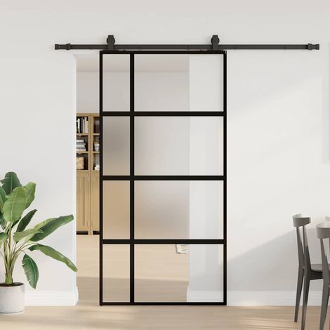 Schiebetür mit Beschlag Schwarz 102,5x205 cm Hartglas