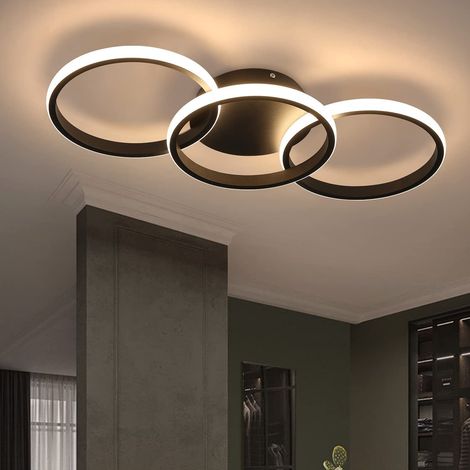 Plafoniera LED Soggiorno - GBLY Plafoniera Nera Lampada da Camera Design Moderno con 3 Anelli in Metallo Lampada da Cucina Bianco Caldo 3000K 60 24cm - 36W Lampada da Sala da Pranzo