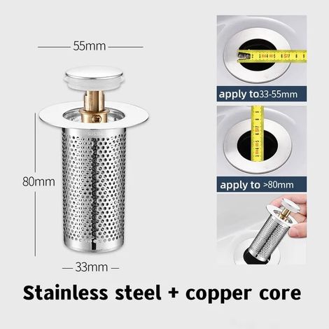 (A80 copper core)Washbasin Plug Anti Odor Pop-Up Bounce Core Basin Stopper Hair Catcher Shower Sink Strainer Stainless Steel Filter Bouncing Core (1/4)